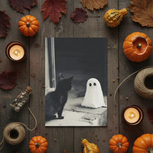 Cartes Pour Fêtes Annuelles Bébé Fantôme Mignon et Chaton Halloween