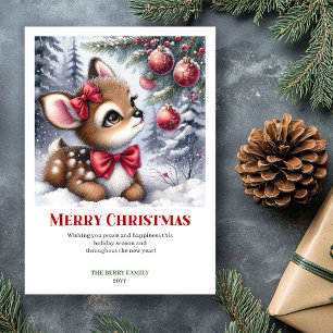 Cartes Pour Fêtes Annuelles Bébé faon classique forêt enneigée aquarelle Noël