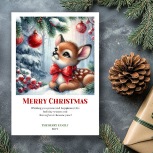 Cartes Pour Fêtes Annuelles Bébé faon numérique scène hivernale aquarelle Noël