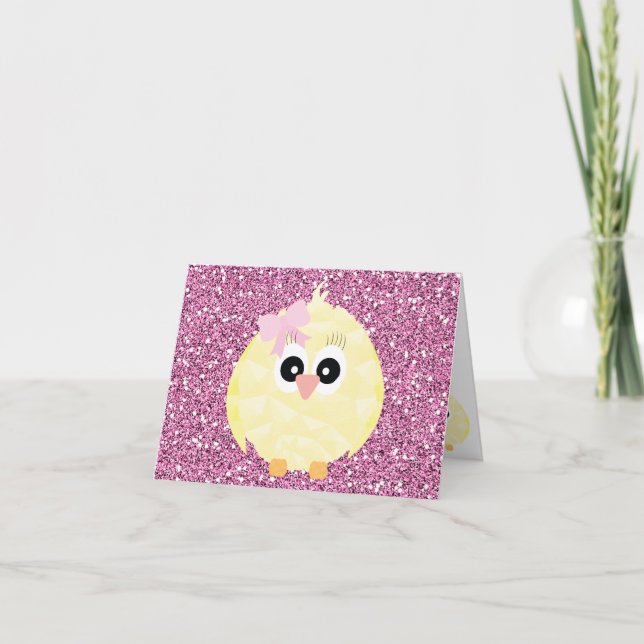 Cartes Pour Fêtes Annuelles Bébé Filles Fiches rose Parties scintillant (Devant)