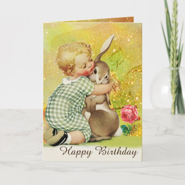 Cartes Pour Fêtes Annuelles BÉBÉ HUGGING RABBIT, Roses roses roses, Anniversai (Devant)