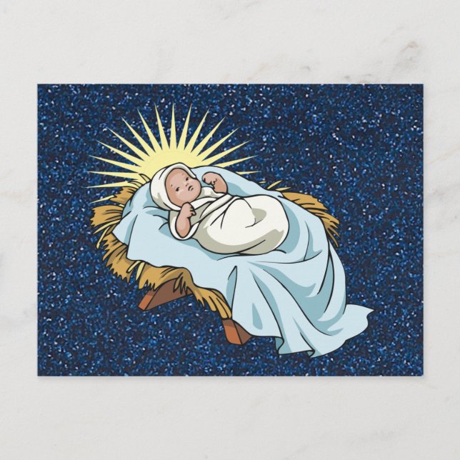 Cartes Pour Fêtes Annuelles bébé jésus dans la mangeoire (Devant)
