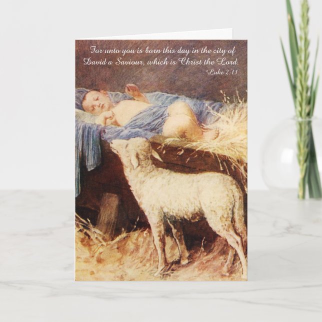 Cartes Pour Fêtes Annuelles Bébé Jésus en colère avec agneau (Devant)