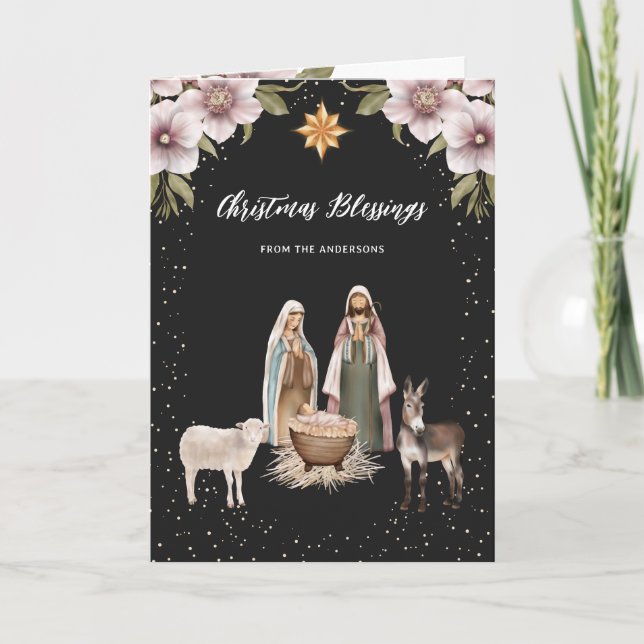 Cartes Pour Fêtes Annuelles Bébé Jésus scène de la Nativité Noël chrétien (Devant)