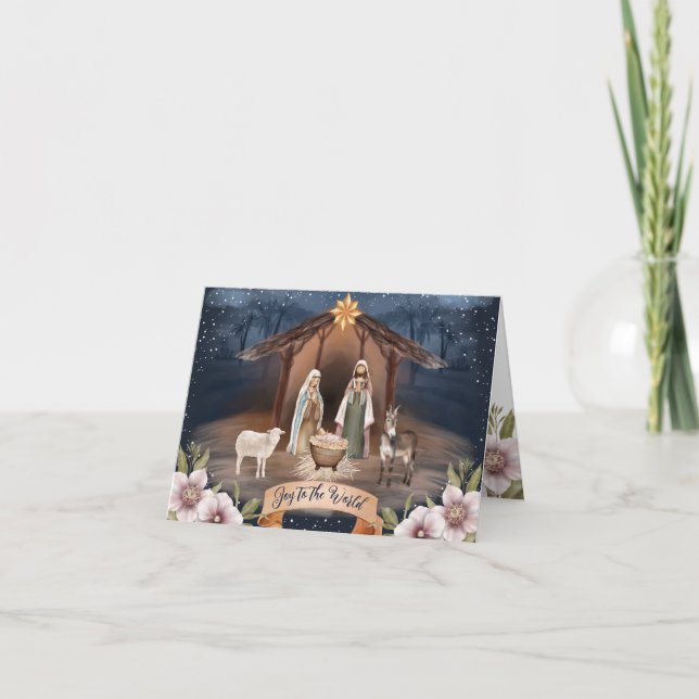 Cartes Pour Fêtes Annuelles Bébé Jésus scène de la Nativité Noël chrétien (Devant)