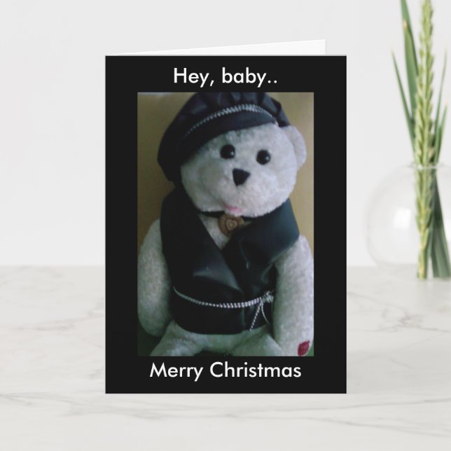 CARTES POUR FÊTES ANNUELLES BÉBÉ MERRY CHRISTMAS (BIKER TEDDY OURS) (Devant)