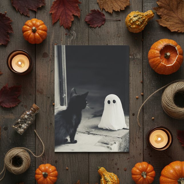 Cartes Pour Fêtes Annuelles Bébé mignon fantôme et Halloween Kitten (Créateur téléchargé)