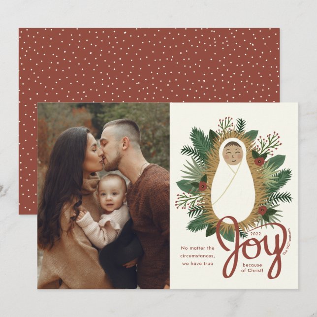 Cartes Pour Fêtes Annuelles Bébé mignon Jésus Script Joie Photo Noël (Devant / Derrière)