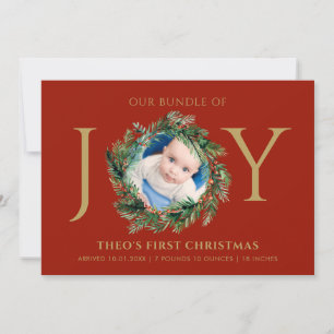 Cartes Pour Fêtes Annuelles Bébé Premier Pack De Noël De Joy Rouge Floral Or