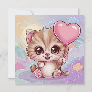 Cartes Pour Fêtes Annuelles Bébé rose mignon et adorable Anniversaire Kitten