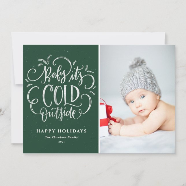 Cartes Pour Fêtes Annuelles Bébé vert Il fait froid dehors la main Lettering P (Devant)