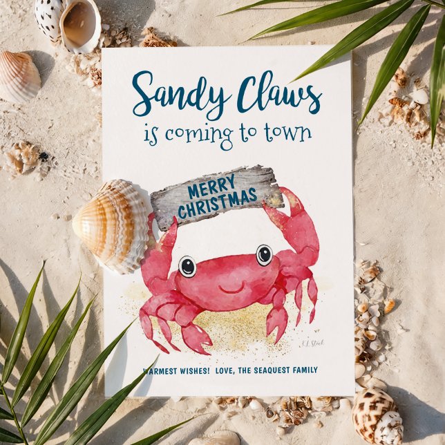 Cartes Pour Fêtes Annuelles Bécasseaux de sable Crabe Chaleureux Plages Noël (Créateur téléchargé)