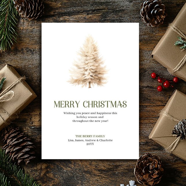 Cartes Pour Fêtes Annuelles Beige Christmas Tree Soft Script Xmas Greeting  (Beige Christmas Ornament Soft Script Xmas Greeting)