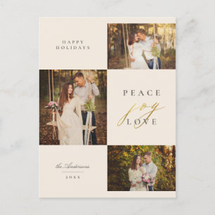 Cartes Pour Fêtes Annuelles Beige Peace Joy Love Typographie 3 Photo Collage