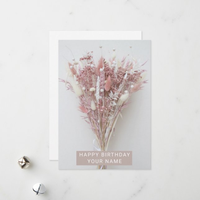 Cartes Pour Fêtes Annuelles Beige rose Pastel Moderne Fleur d'Anniversaire (Devant/Arrière en situation)