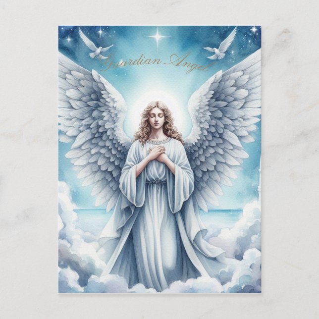 Cartes Pour Fêtes Annuelles Bel Ange Gardien Blanc (Devant)