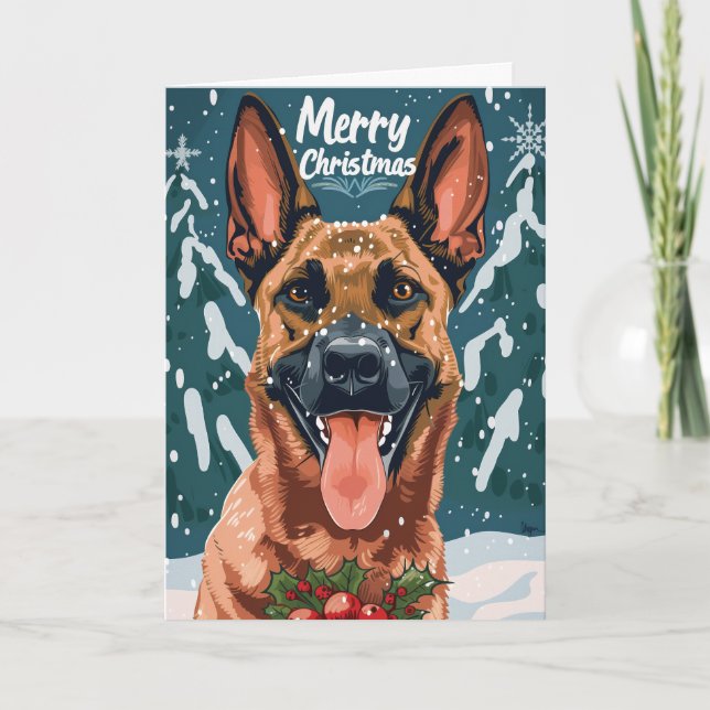 Cartes Pour Fêtes Annuelles Belge Malinois Joyeux Noël Personnalisé (Devant)