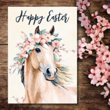 Belle aquarelle Cheval Floral Pâques