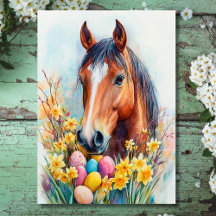 Belle Aquarelle Cheval Souhaits de Pâques