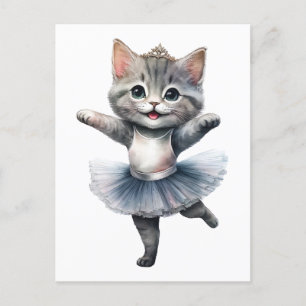 Cartes Pour Fêtes Annuelles Belle ballerine de chat gris danse ballet