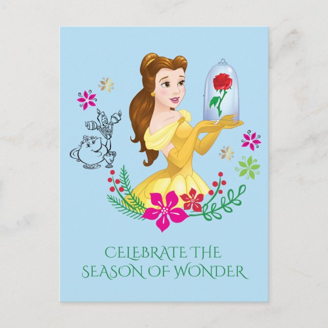 Cartes Pour Fêtes Annuelles Belle | Belle Et Son Rose De Noël (Devant)