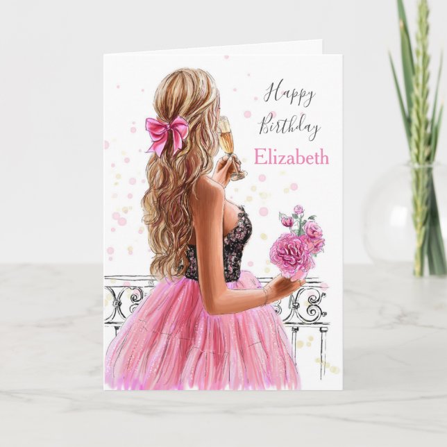 Cartes Pour Fêtes Annuelles Belle Blond Fashion Girl Joyeux Anniversaire Fête (Devant)