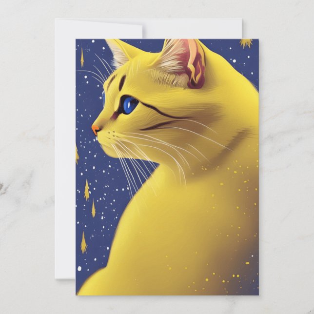 Cartes Pour Fêtes Annuelles Belle Chat Jaune aux Yeux Bleus (Devant)