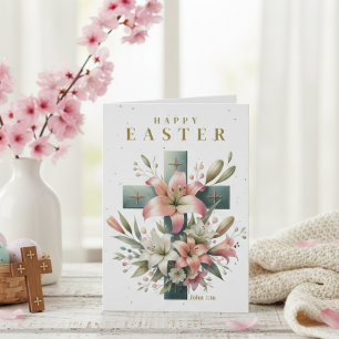 Cartes Pour Fêtes Annuelles Belle croix florale Custom Pâques chrétiennes
