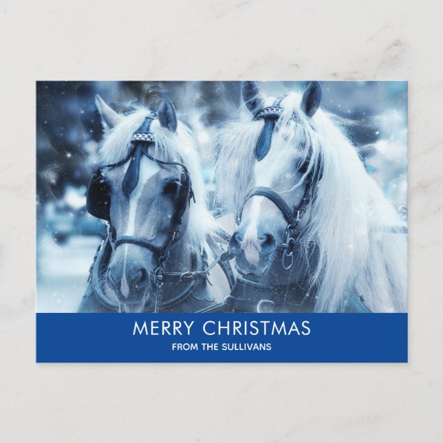 Cartes Pour Fêtes Annuelles Belle équipe Cheval hiver Photo Noël (Devant)