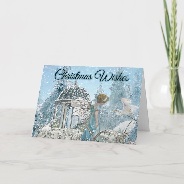 Cartes Pour Fêtes Annuelles Belle Fée et oiseaux Noël d'hiver (Devant)