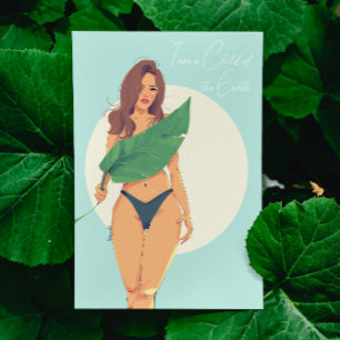 Cartes Pour Fêtes Annuelles Belle femme à la grosse feuille