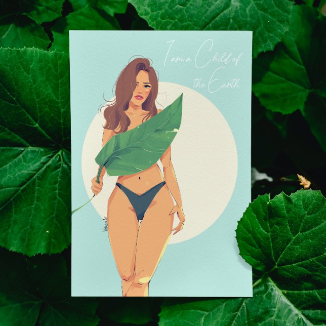 Cartes Pour Fêtes Annuelles Belle femme à la grosse feuille (Créateur téléchargé)
