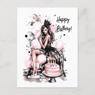 Cartes Pour Fêtes Annuelles Belle fille avec gâteau d'anniversaire
