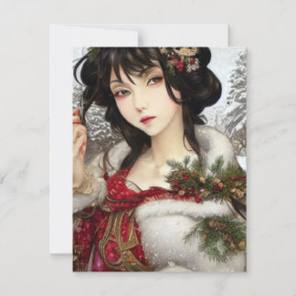 Cartes Pour Fêtes Annuelles Belle Fille d'anime et de manga en hiver à Noël 