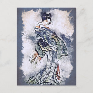 Cartes Pour Fêtes Annuelles Belle Geisha en Kimono Art à l'aquarelle vintage