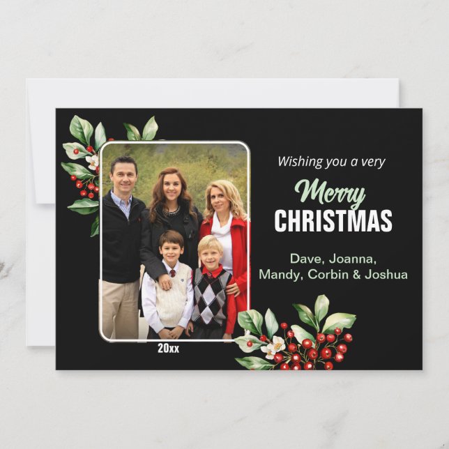 Cartes Pour Fêtes Annuelles Belle Holly Sprigs UNE PHOTO Noël (Devant)