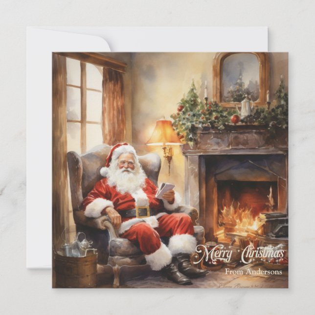 Cartes Pour Fêtes Annuelles Belle illustration rétro Santa Claus lire des lett (Devant)