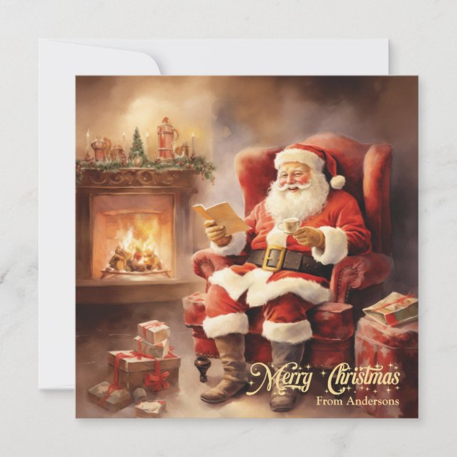 Cartes Pour Fêtes Annuelles Belle illustration rétro Santa Claus lire des lett (Devant)
