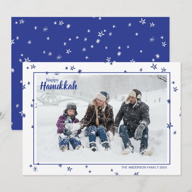 Cartes Pour Fêtes Annuelles Belle Main Tirée Étoiles Joyeux Famille Hanoukka (Devant / Derrière)