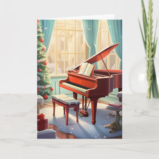 Cartes Pour Fêtes Annuelles Belle musique de Noël brillante Grand Piano (Devant)
