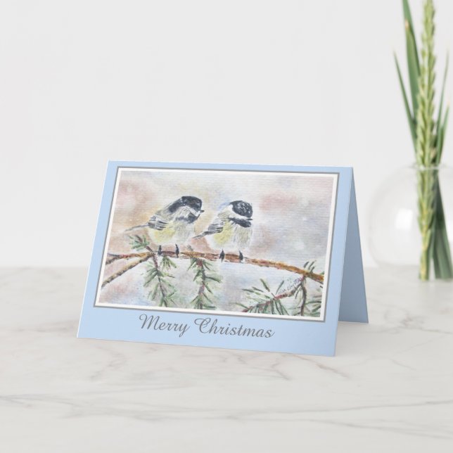 Cartes Pour Fêtes Annuelles Belle nature d'hiver Scène d'oiseaux Noël (Devant)