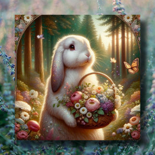 Cartes Pour Fêtes Annuelles Belle Panier à fleurs lapin Art Nouveau Pâques