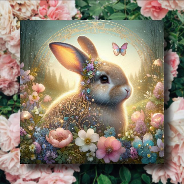 Cartes Pour Fêtes Annuelles Belle Pâques Matin Rabbit Fleurs Pastel (Créateur téléchargé)