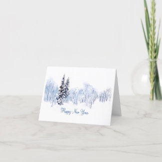 Cartes Pour Fêtes Annuelles Belle peinture à l'aquarelle paysage d'hiver