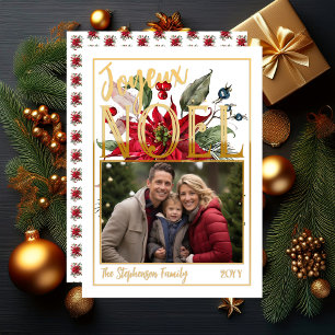 Cartes Pour Fêtes Annuelles Belle Poinsettia et Berries Joyeux Noël