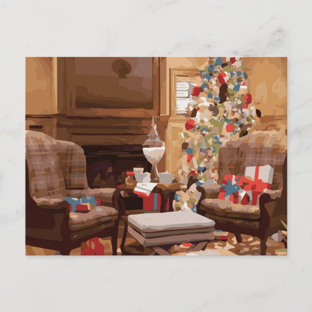 Cartes Pour Fêtes Annuelles Belle scène de salon d'arbre de Noël (Devant)