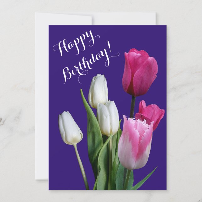 Cartes Pour Fêtes Annuelles Belle tulipes rose blanche florale heureux anniver (Devant)