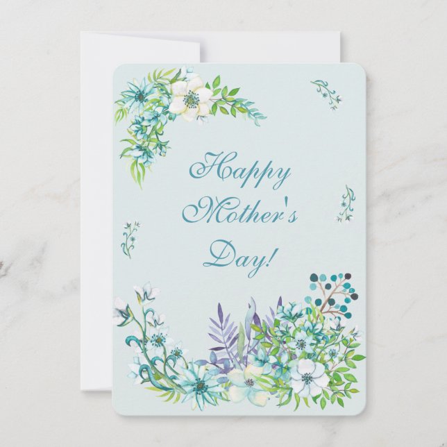 Cartes Pour Fêtes Annuelles Belles fleurs d'aquarelle bleue - Fête des mères (Devant)