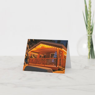 Cartes Pour Fêtes Annuelles Belles lumières de Noël sur le Cabine en rondins d