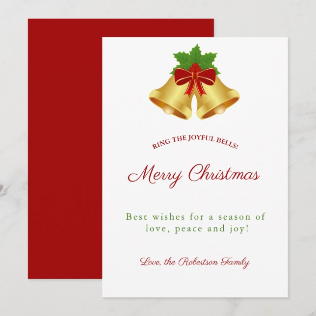 Cartes Pour Fêtes Annuelles Bells de Noël Red Berries (Devant / Derrière)